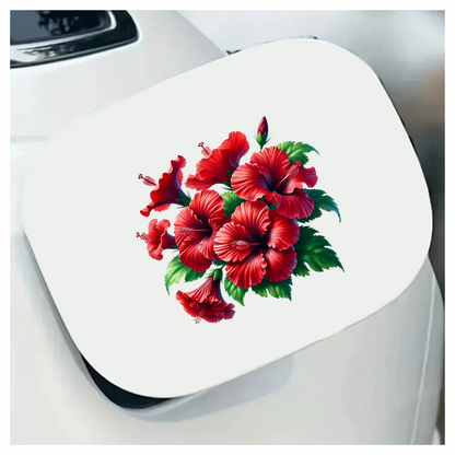 Red Hibiscus Flowers Green Leaves Vinyl Sticker Decal