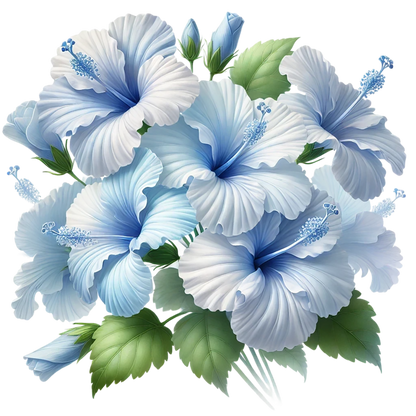 Blue Hibiscus Flowers Green Leaves Vinyl Sticker Decal