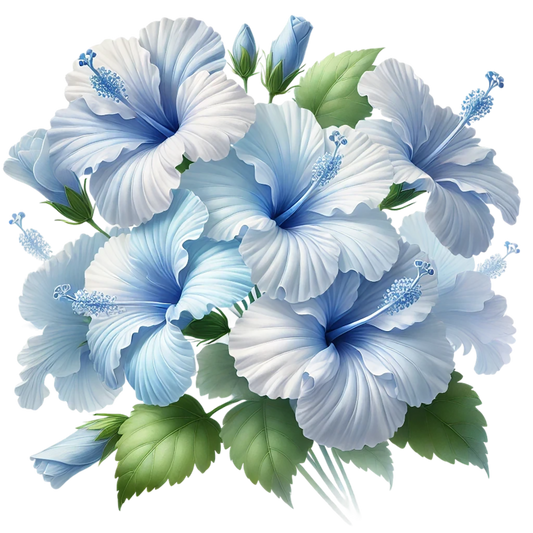 Blue Hibiscus Flowers Green Leaves Vinyl Sticker Decal
