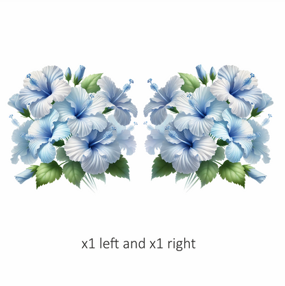 Blue Hibiscus Flowers Green Leaves Vinyl Sticker Decal