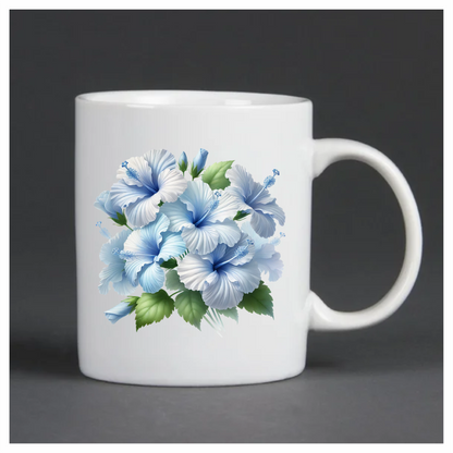 Blue Hibiscus Flowers Green Leaves Vinyl Sticker Decal