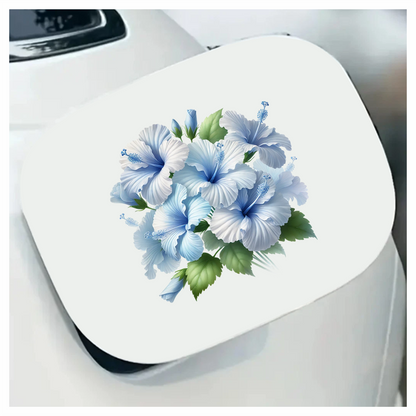 Blue Hibiscus Flowers Green Leaves Vinyl Sticker Decal