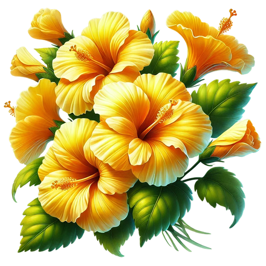 Yellow Hibiscus Flowers Green Leaves Vinyl Sticker Decal