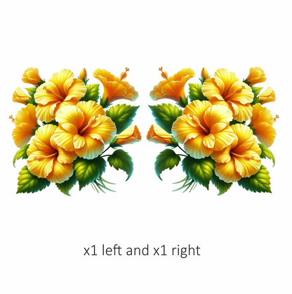 Yellow Hibiscus Flowers Green Leaves Vinyl Sticker Decal