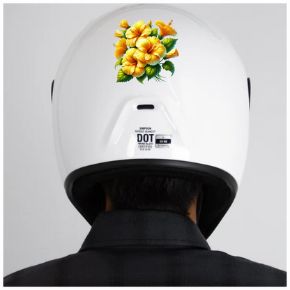 Yellow Hibiscus Flowers Green Leaves Vinyl Sticker Decal