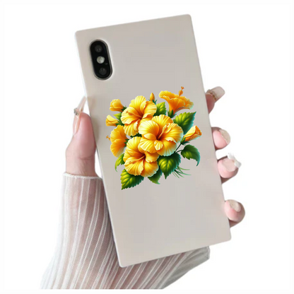 Yellow Hibiscus Flowers Green Leaves Vinyl Sticker Decal