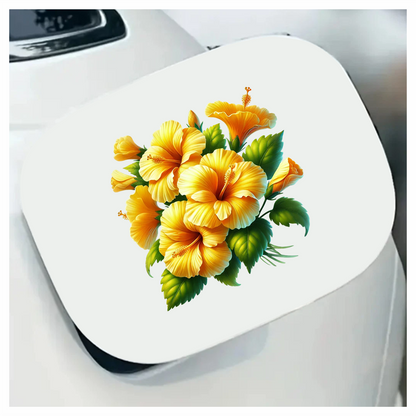 Yellow Hibiscus Flowers Green Leaves Vinyl Sticker Decal