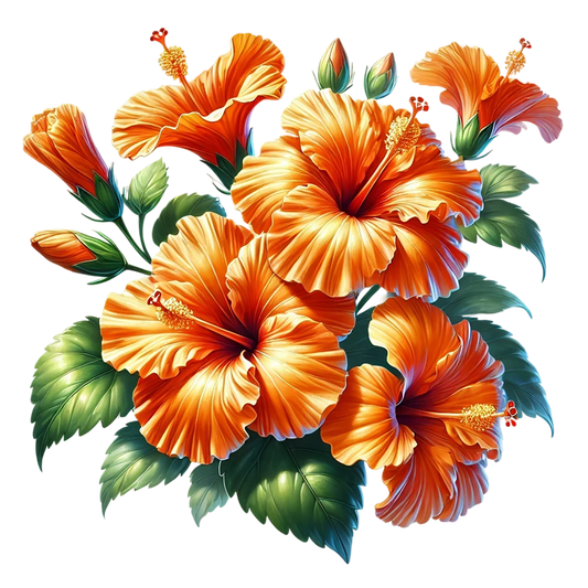 Orange Hibiscus Flowers Green Leaves Vinyl Sticker Decal
