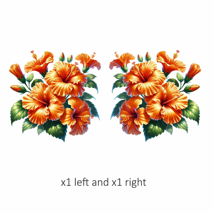 Orange Hibiscus Flowers Green Leaves Vinyl Sticker Decal