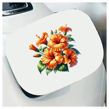 Orange Hibiscus Flowers Green Leaves Vinyl Sticker Decal