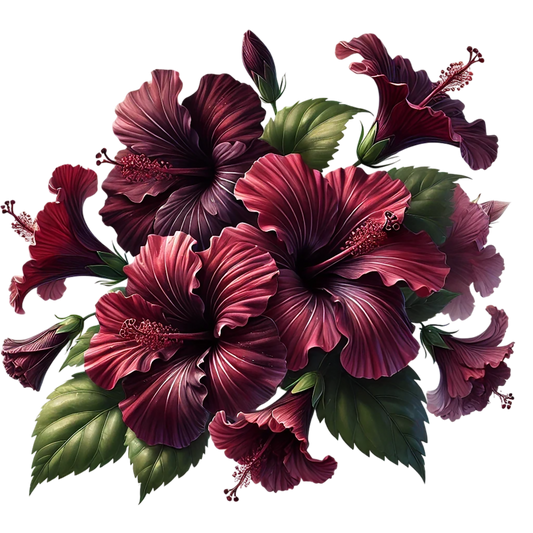 Red Hibiscus Flowers Green Leaves Vinyl Sticker Decal