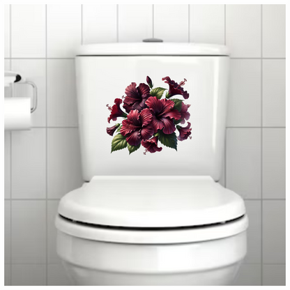Red Hibiscus Flowers Green Leaves Vinyl Sticker Decal