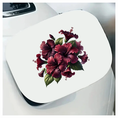 Red Hibiscus Flowers Green Leaves Vinyl Sticker Decal