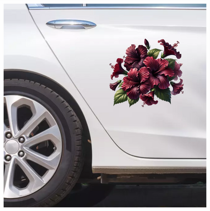 Red Hibiscus Flowers Green Leaves Vinyl Sticker Decal