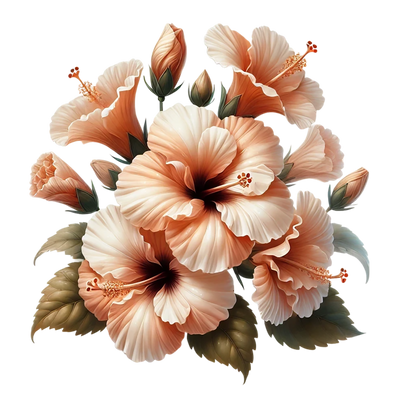 Peach Hibiscus Flowers Green Leaves Vinyl Sticker Decal