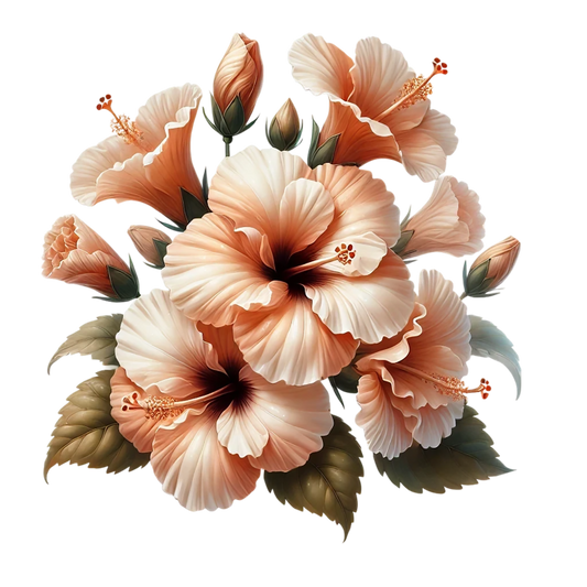 Peach Hibiscus Flowers Green Leaves Vinyl Sticker Decal