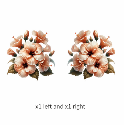Peach Hibiscus Flowers Green Leaves Vinyl Sticker Decal