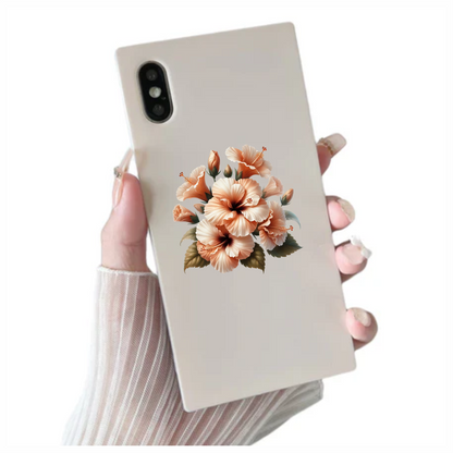 Peach Hibiscus Flowers Green Leaves Vinyl Sticker Decal