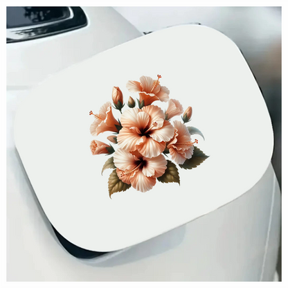 Peach Hibiscus Flowers Green Leaves Vinyl Sticker Decal