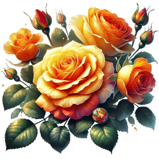 Orange Yellow Roses Green Leaves Vinyl Sticker Decal