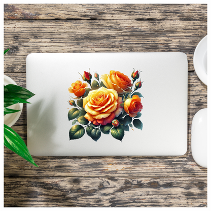 Orange Yellow Roses Green Leaves Vinyl Sticker Decal