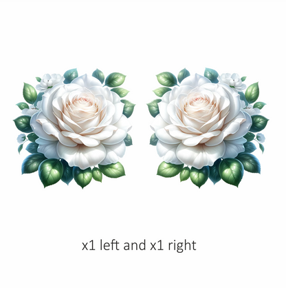 White Rose Green Leaves Floral Vinyl Sticker Decal