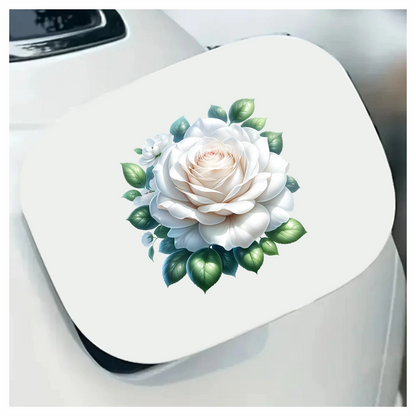 White Rose Green Leaves Floral Vinyl Sticker Decal