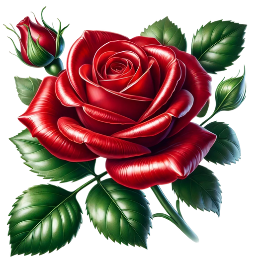 Red Rose Bloom Green Leaves Vinyl Sticker Decal