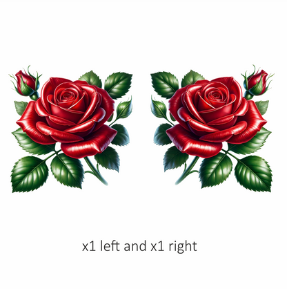 Red Rose Bloom Green Leaves Vinyl Sticker Decal