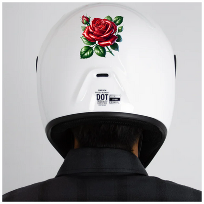 Red Rose Bloom Green Leaves Vinyl Sticker Decal