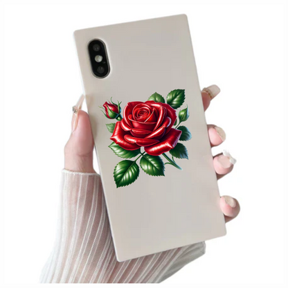 Red Rose Bloom Green Leaves Vinyl Sticker Decal