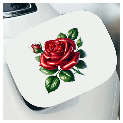 Red Rose Bloom Green Leaves Vinyl Sticker Decal