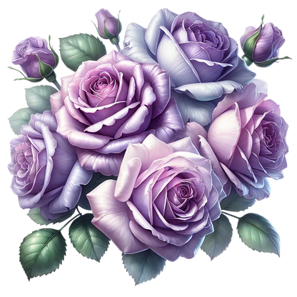 Purple Roses Green Leaves Floral Bouquet Vinyl Sticker Decal