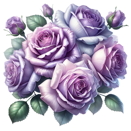 Purple Roses Green Leaves Floral Bouquet Vinyl Sticker Decal