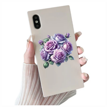 Purple Roses Green Leaves Floral Bouquet Vinyl Sticker Decal