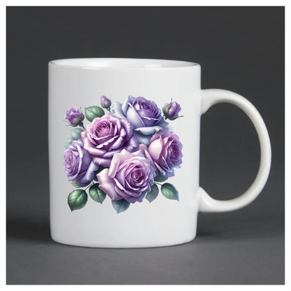 Purple Roses Green Leaves Floral Bouquet Vinyl Sticker Decal