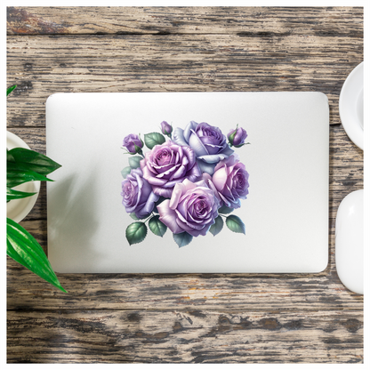 Purple Roses Green Leaves Floral Bouquet Vinyl Sticker Decal