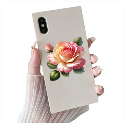 Pink Rose Green Leaves Bloom Vinyl Sticker Decal
