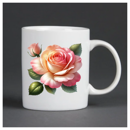 Pink Rose Green Leaves Bloom Vinyl Sticker Decal