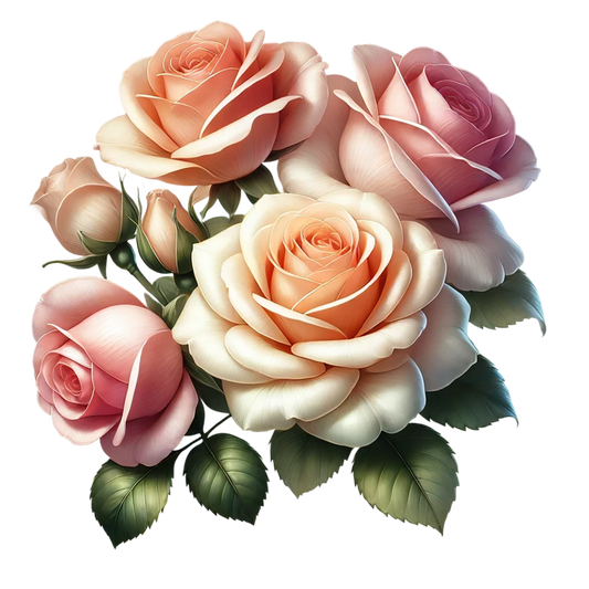 Peach Roses Pink Roses Green Leaves Vinyl Sticker Decal