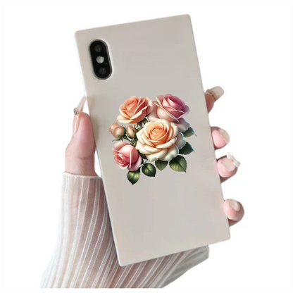 Peach Roses Pink Roses Green Leaves Vinyl Sticker Decal