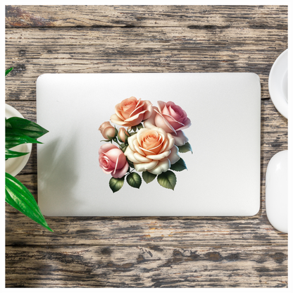 Peach Roses Pink Roses Green Leaves Vinyl Sticker Decal