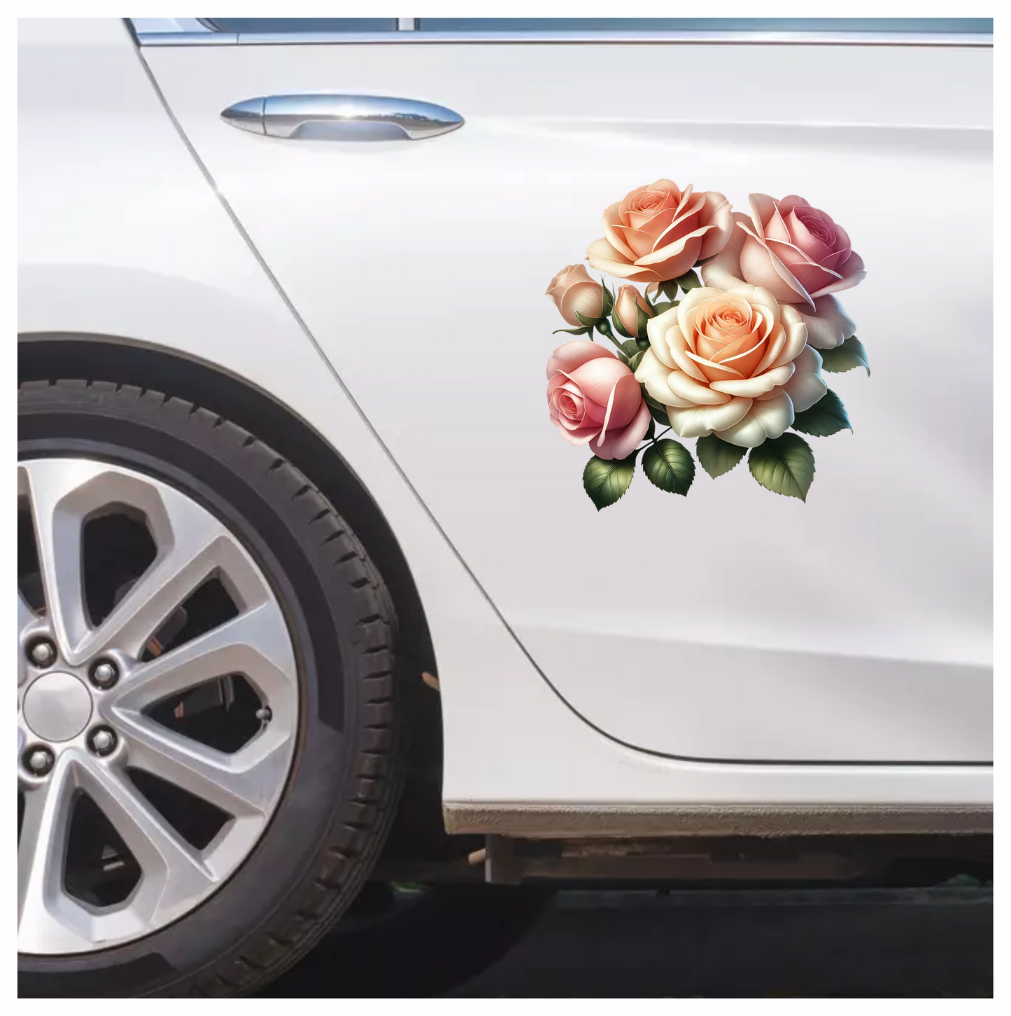 Peach Roses Pink Roses Green Leaves Vinyl Sticker Decal