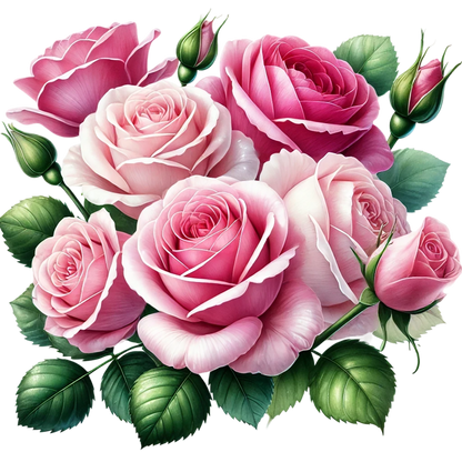Pink Roses Green Leaves Garden Flowers Vinyl Sticker Decal