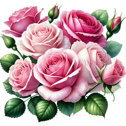 Pink Roses Green Leaves Garden Flowers Vinyl Sticker Decal