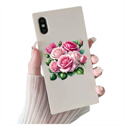 Pink Roses Green Leaves Garden Flowers Vinyl Sticker Decal