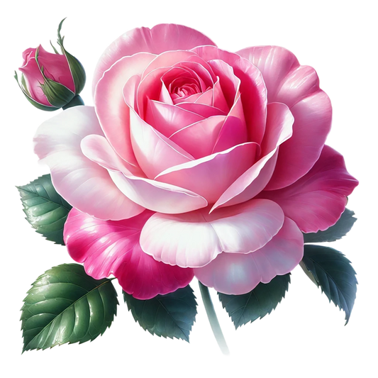 Pink White Rose Green Leaves Vinyl Sticker Decal