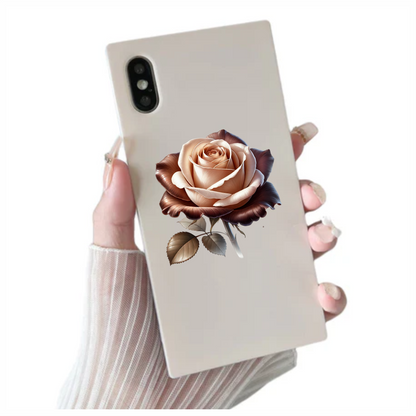 Brown Cream Rose Flower Leaves Vinyl Sticker Decal