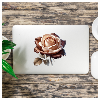Brown Cream Rose Flower Leaves Vinyl Sticker Decal