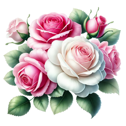 Pink White Roses Green Leaves Vinyl Sticker Decal
